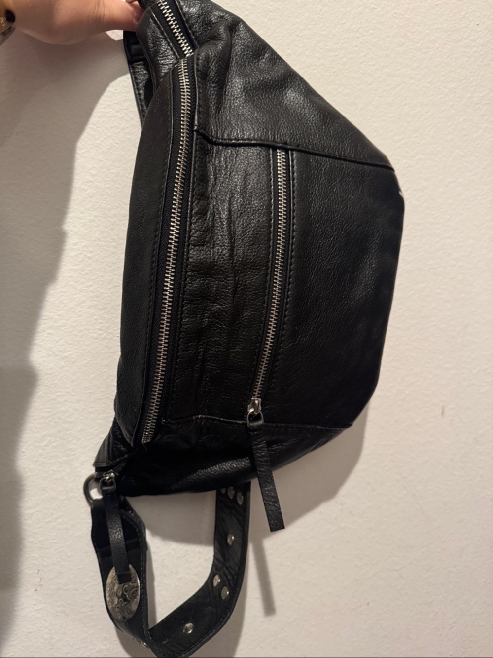 Free People Black Leather Crossbody Belt Bag